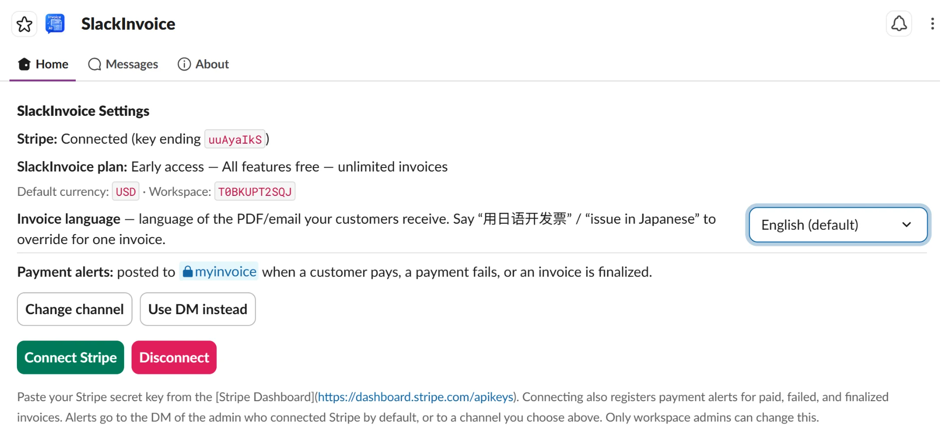 Stripe webhook settings screen for receiving paid-invoice notifications